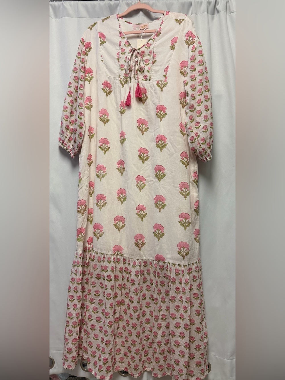 Sunshine Tienda Pink Marigold Copa Maxi Dress - Floral Tie Front Size M/L